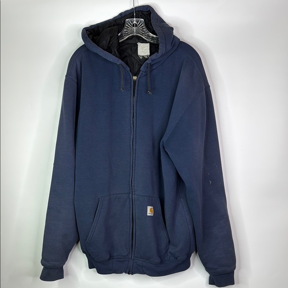 Vintage Carhart Full Zip Insulated Blue Hooded Sweatshirt Size XL Grunge - Picture 1 of 13
